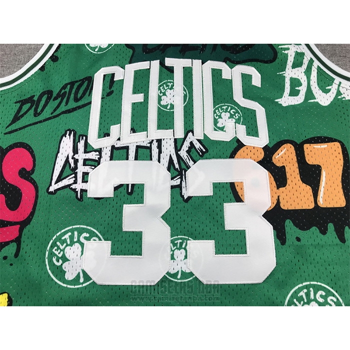 Camiseta Boston Celtics Larry Bird #33 Slap Sticker Mitchell & Ness 1985-86 Verde
